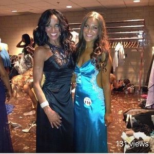 Black evening gown with embellished neckline